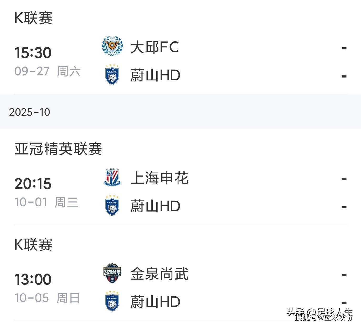 蔚山HD, 本轮比赛中